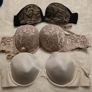 Victoria's Secret Elegant Lace and Satin Bra Set - Black, Tan, White